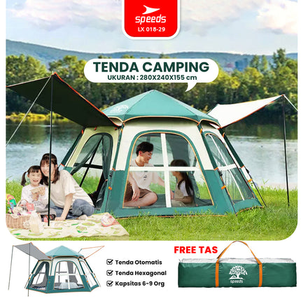 SPEEDS Tenda Camping Besar Otomatis Portabel Muat 6-9 Orang 2 Pintu Kemah Piknik Outdoor Kanopi 018-29