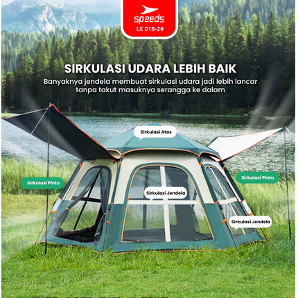 SPEEDS Tenda Camping Besar Otomatis Portabel Muat 6-9 Orang 2 Pintu Kemah Piknik Outdoor Kanopi 018-29