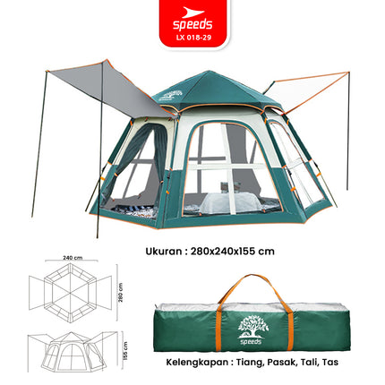 SPEEDS Tenda Camping Besar Otomatis Portabel Muat 6-9 Orang 2 Pintu Kemah Piknik Outdoor Kanopi 018-29
