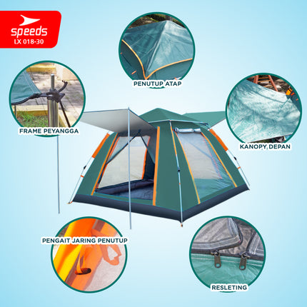 SPEEDS Tenda Camping Lipat Untuk 4-5 Orang Tenda Gunung Dome Manual Portable Anti Air 018-30