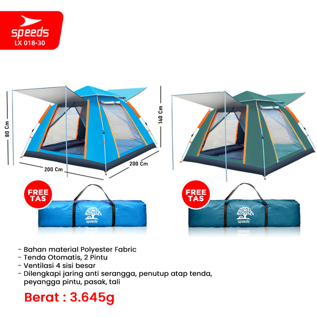 SPEEDS Tenda Camping Manual Lipat Untuk 4-5 Orang 018-30