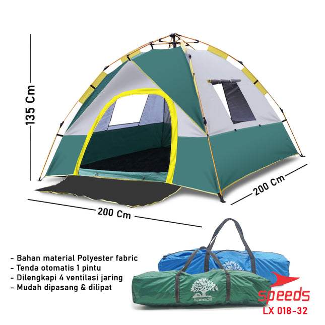 SPEEDS Tenda Camping Lipat Manual  Untuk 3-4 Orang 018-32