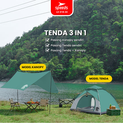 SPEEDS Tenda Camping Mendaki 3in1 Kanopi Anti Panas Tent Kemah 3-4 Orang Portabel Outdoor 018-34
