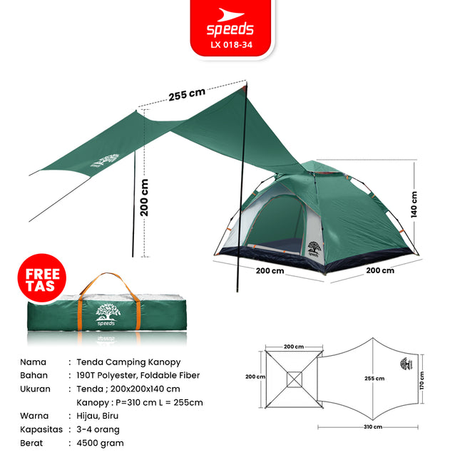 SPEEDS Tenda Camping Manual Untuk 3-4 Orang 018-34