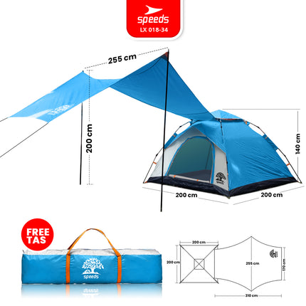 SPEEDS Tenda Camping Mendaki 3in1 Kanopi Anti Panas Tent Kemah 3-4 Orang Portabel Outdoor 018-34