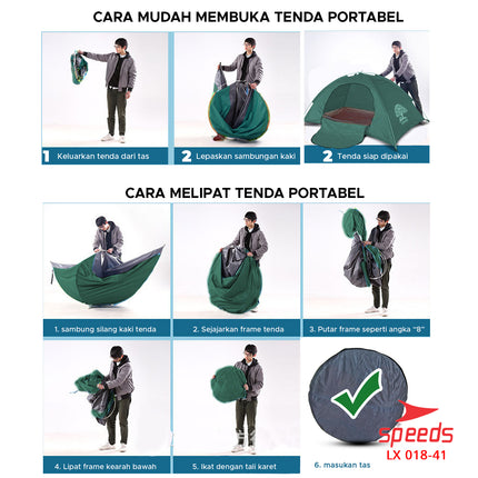 SPEEDS Tenda Camping Otomatis Kapasitas 1-2 Orang Tenda Gunung Indoor dan Outdoor 018-41