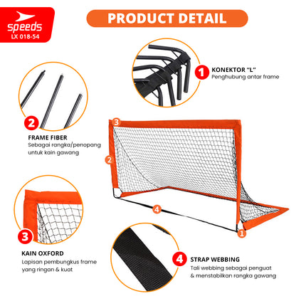 SPEEDS Gawang Jaring Lipat Sport Portable Latihan Sepak Bola Goal Portabel Soccer Gol Football Indoor Outdoor 018-54