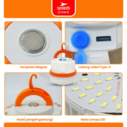 SPEEDS Lampu Camping LED Gantung Camping Emergency Lamp Super Terang Charger Type-C Outdoor Indoor Lampu Kemah 018-57