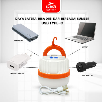 SPEEDS Lampu Camping LED Gantung Camping Emergency Lamp Super Terang Charger Type-C Outdoor Indoor Lampu Kemah 018-57