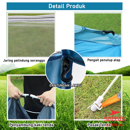 SPEEDS Tenda Camping Biru Kapasitas 2 Orang Tenda Otomatis Outdoor & Indoor Tenda Lipat 018-6