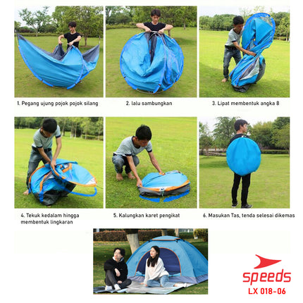 SPEEDS Tenda Camping Biru Kapasitas 2 Orang Tenda Otomatis Outdoor & Indoor Tenda Lipat 018-6