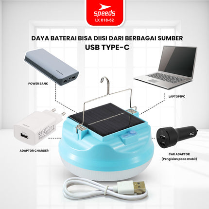 SPEEDS Lampu Camping LED Gantung Camping Lamp Emergency Super Terang Solar Panel Multifungsi Outdoor Indoor Lampu Kemah 018-62