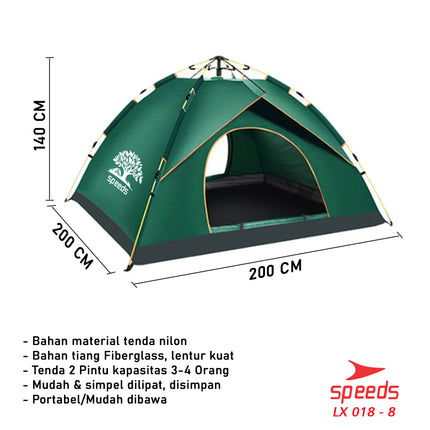 SPEEDS Tenda Camping Kemah Otomatis 4-5 Orang Lipat Portable Waterproof Anti Air Outdoor 018-8