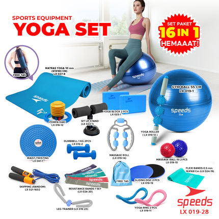 SPEEDS Yoga Equipment 16 items Yoga Tools 1 Set 16-in-1 Skipping Gym Ball Sit Up Stand Yoga Mat 019-28