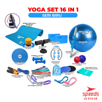 SPEEDS Yoga Equipment 16 items Yoga Tools 1 Set 16-in-1 Skipping Gym Ball Sit Up Stand Yoga Mat 019-28