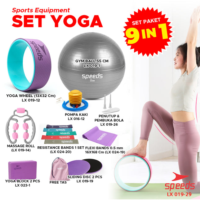 SPEEDS Yoga Ring Resistance Bands Alat Yoga Set 9in1 Perlengkapan Yoga Fitness Gym Ball LX 019-29