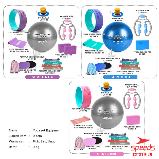 SPEEDS Yoga Ring Resistance Bands Alat Yoga Set 9in1 Perlengkapan Yoga Fitness Gym Ball LX 019-29