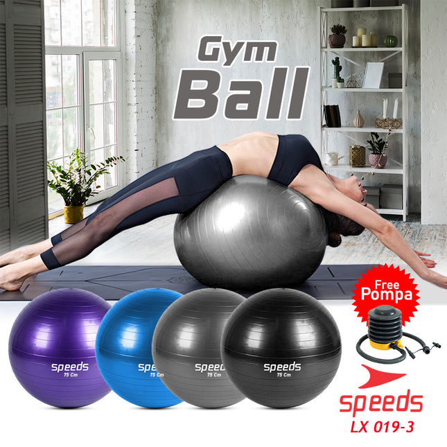 SPEEDS Gym Ball fitness 75 cm Bola Gym Bola yoga alat olahraga (Bonus Pompa) Gymball 019-3