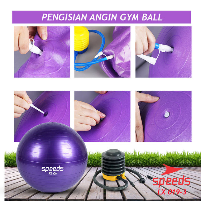 SPEEDS Gym Ball fitness 75 cm Bola Gym Bola yoga alat olahraga (Bonus Pompa) Gymball 019-3