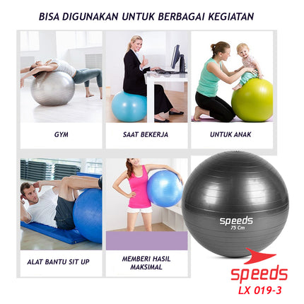 SPEEDS Gym Ball fitness 75 cm Bola Gym Bola yoga alat olahraga (Bonus Pompa) Gymball 019-3