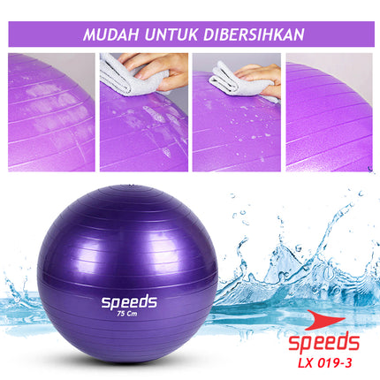 SPEEDS Gym Ball fitness 75 cm Bola Gym Bola yoga alat olahraga (Bonus Pompa) Gymball 019-3