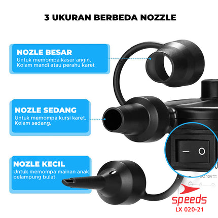 SPEEDS Pompa Angin Otomatis Pompa Kasur Angin Double Quick Pompa Udara Otomatis 020-21