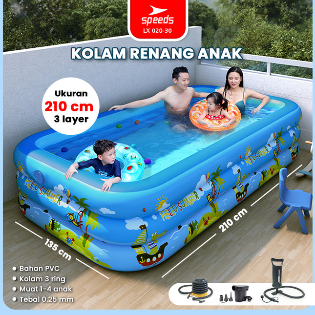 SPEEDS Kolam Renang Anak 210x140x56cm 3 Ring Layer Motif Kolam Renang Bayi Portable Bahan Kuat Inflatable Swimming Pool For Kids 020-30