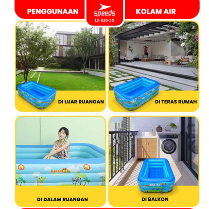 SPEEDS Kolam Renang Anak 210x140x56cm 3 Ring Layer Motif Kolam Renang Bayi Portable Bahan Kuat Inflatable Swimming Pool For Kids 020-30