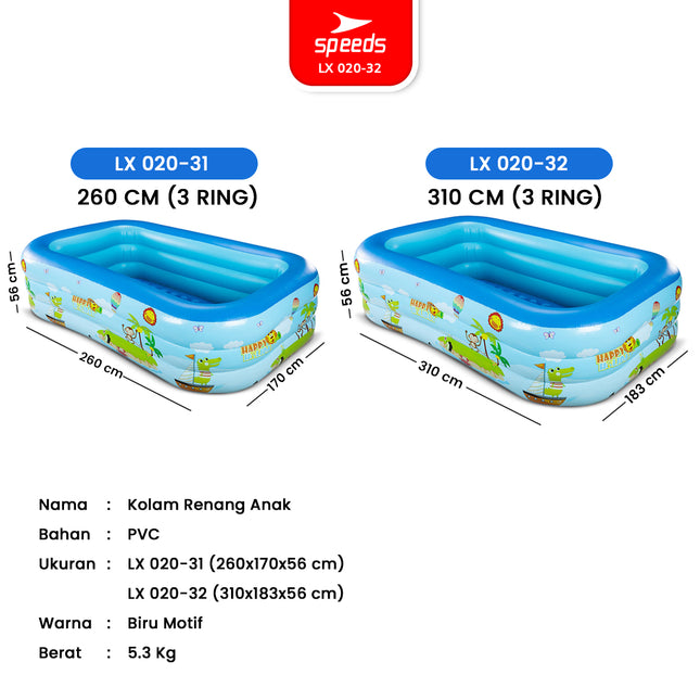 SPEEDS Kolam Renang 310x183x56cm 3 Layer Anak Jumbo Kolam Renang Pompa Bahan Kuat Motif Lucu Swimming Pool For Kids 020-32