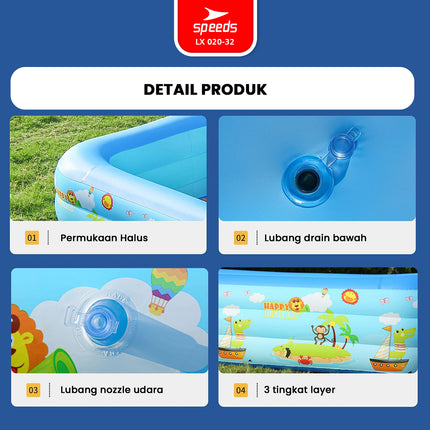 SPEEDS Kolam Renang 310x183x56cm 3 Layer Anak Jumbo Kolam Renang Pompa Bahan Kuat Motif Lucu Swimming Pool For Kids 020-32
