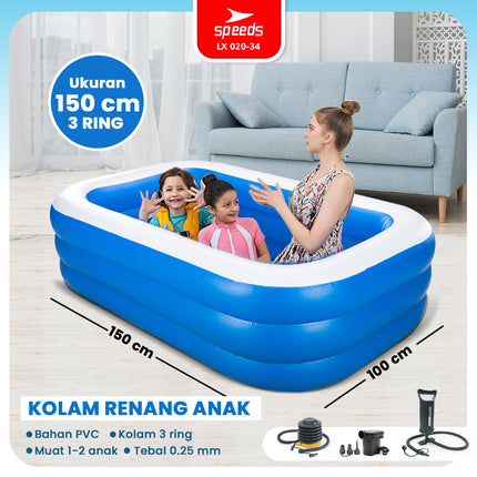 SPEEDS Swimming Pool 150x105x56cm Toddler Kids Play Pool Blue Inflatable Swimming Pool For Kids 020-34