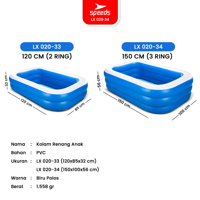 SPEEDS Kolam Renang 150x105x56cm Balita Kolam Renang Main Anak Warna Biru Inflatable Swimming Pool For Kids 020-34