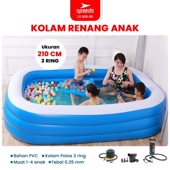 SPEEDS Kolam Renang 210x140x56cm Balita Kolam Renang Pompa Bahan Kuat Lentur Inflatable Swimming Pool For Kids 020-36
