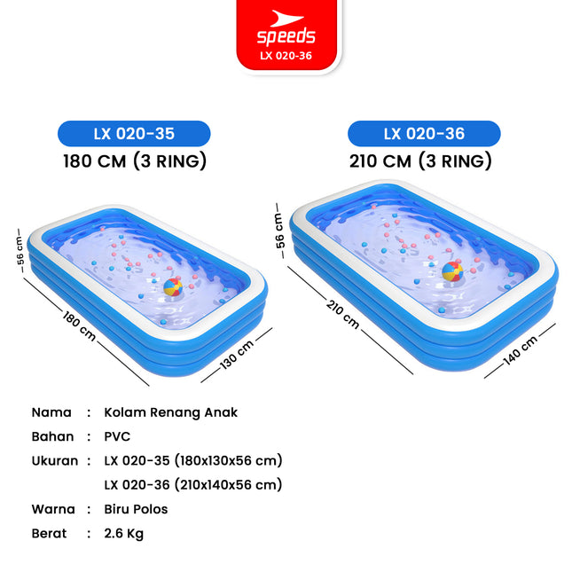 SPEEDS Kolam Renang 210x140x56cm Balita Kolam Renang Pompa Bahan Kuat Lentur Inflatable Swimming Pool For Kids 020-36