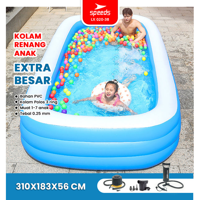 SPEEDS Kolam Renang Anak 310x183x56cm Ukuran Jumbo Kolam Renang Tiup Pompa Bahan Kuat Inflatable Swimming Pool For Kids 020-38