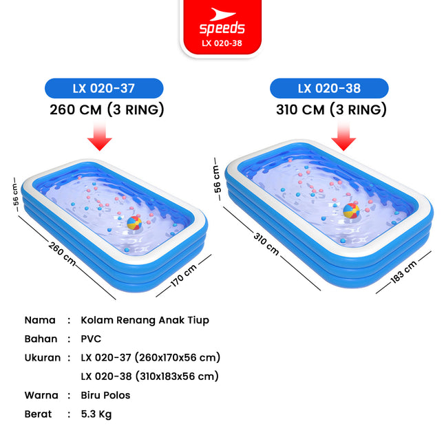 SPEEDS Kolam Renang Anak 310x183x56cm Ukuran Jumbo Kolam Renang Tiup Pompa Bahan Kuat Inflatable Swimming Pool For Kids 020-38