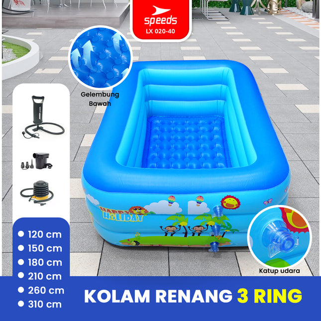 SPEEDS Kolam Renang 150x105x56cm Balita Kolam Anak Tiup Bahan Tebal 3 Ring Layer Swimming Pool For Kids 020-40