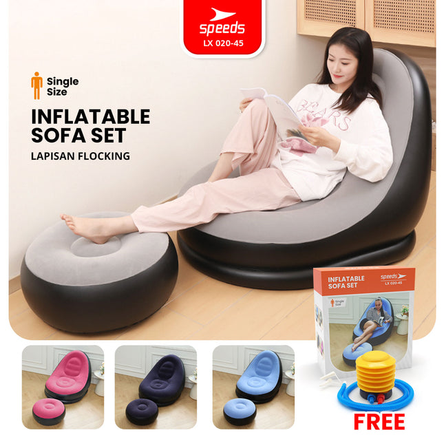 SPEEDS Sofa Angin Beanbag Squishy Jumbo Inflatable Sofa + Stool Tiup Lazy Bag Outdoor Indoor Lay Bag Aestetik 020-45