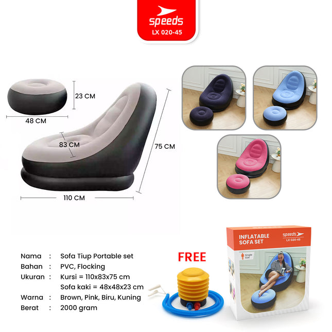 SPEEDS Sofa Angin Beanbag Squishy Jumbo Inflatable Sofa + Stool Tiup Lazy Bag Outdoor Indoor Lay Bag Aestetik 020-45