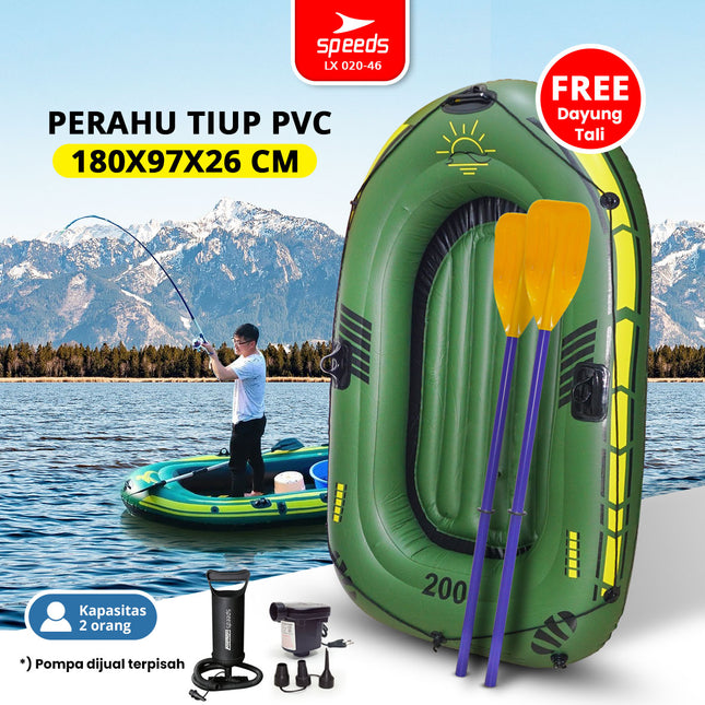 SPEEDS Perahu Karet Tiup Mancing Inflatable Boat 2 Orang Kayak + Dayung Arung Jeram 020-46