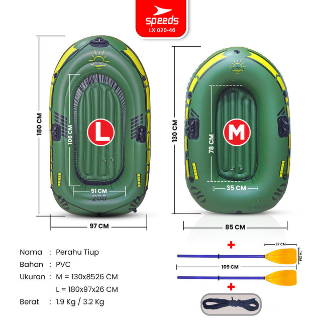 SPEEDS Perahu Karet Tiup Mancing Inflatable Boat 2 Orang Kayak + Dayung Arung Jeram 020-46