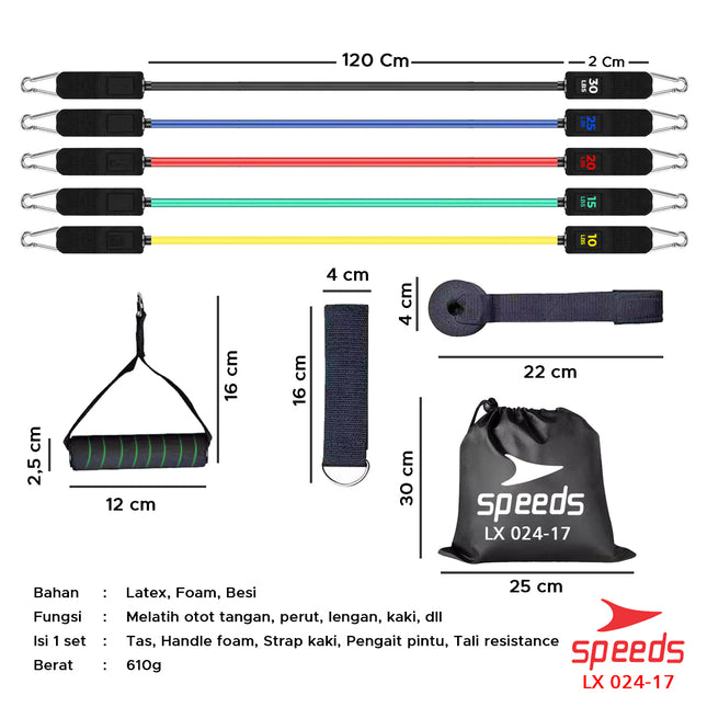 SPEEDS Resistance Bands 11 in 1 Set Tali Pembantu Resistance Tube Elastic Fitness Gym 024-17