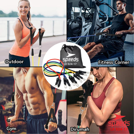 SPEEDS Resistance Bands 11 in 1 Set Tali Pembantu Resistance Tube Elastic Fitness Gym 024-17