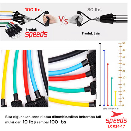 SPEEDS Resistance Bands 11 in 1 Set Tali Pembantu Resistance Tube Elastic Fitness Gym 024-17