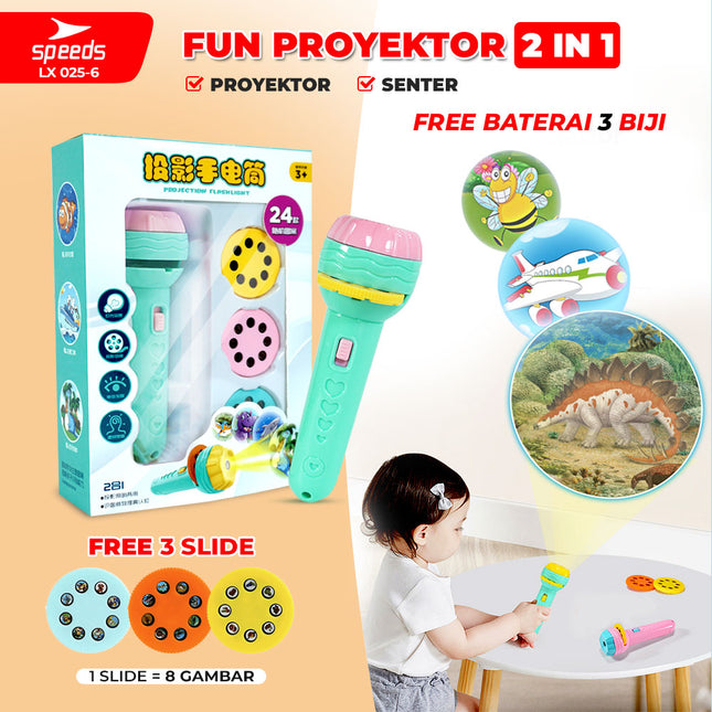 SPEEDS Mainan Anak Senter Proyektor Fun Flashlight Mainan Proyektor Gambar Mainan Edukasi Senter Mainan Anak 2In1 025-6