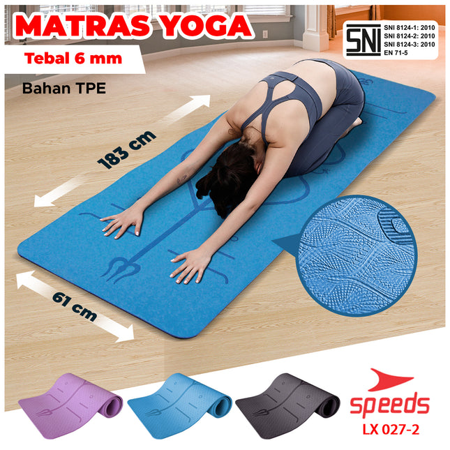 SPEEDS Matras Yoga TPE Tebal 6mm Alas Olahraga Yoga Mat Alas Yoga Karpet Gym Gulung Berstandar SNI 027-2