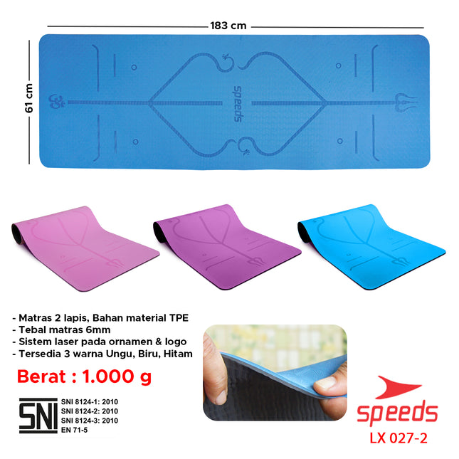 SPEEDS Matras Yoga TPE Tebal 6mm Alas Olahraga Yoga Mat Alas Yoga Karpet Gym Gulung Berstandar SNI 027-2