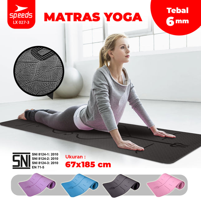 SPEEDS Matras Yoga TPE Tebal 6mm Alas Yoga Mat Alas Yoga Karpet Gym Gulung Berstandar SNI 027-3