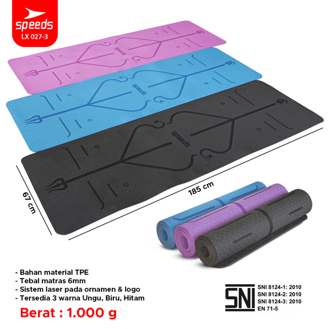 SPEEDS Matras Yoga TPE Tebal 6mm Alas Yoga Mat Alas Yoga Karpet Gym Gulung Berstandar SNI 027-3