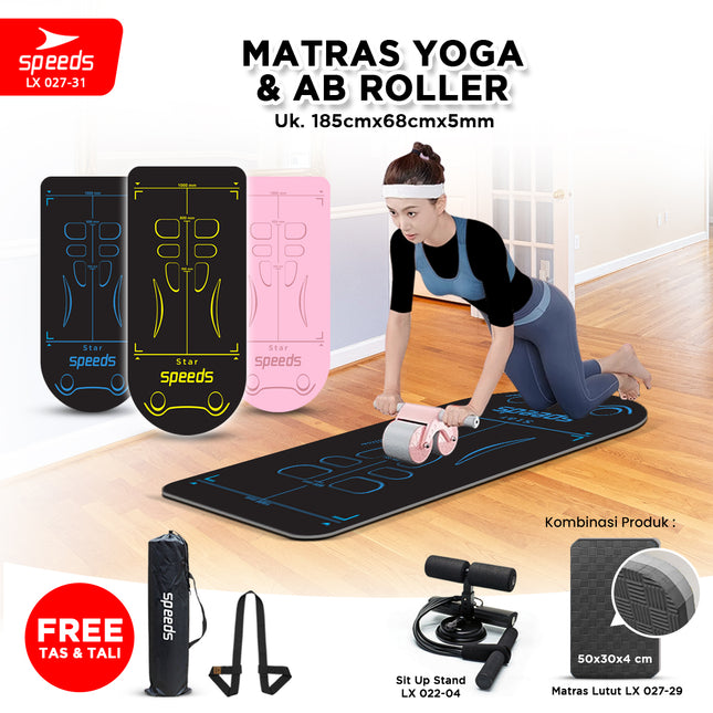 SPEEDS Alas Yoga Mat Matras Fitness Ab Roller Ab Wheel Latihan Mat Anti Slip Alas Senam Kuning 027-31